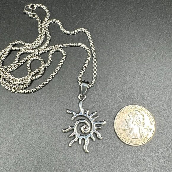 Spiral Sun Silver Tone Pendant and Necklace #1375 - Picture 7 of 12
